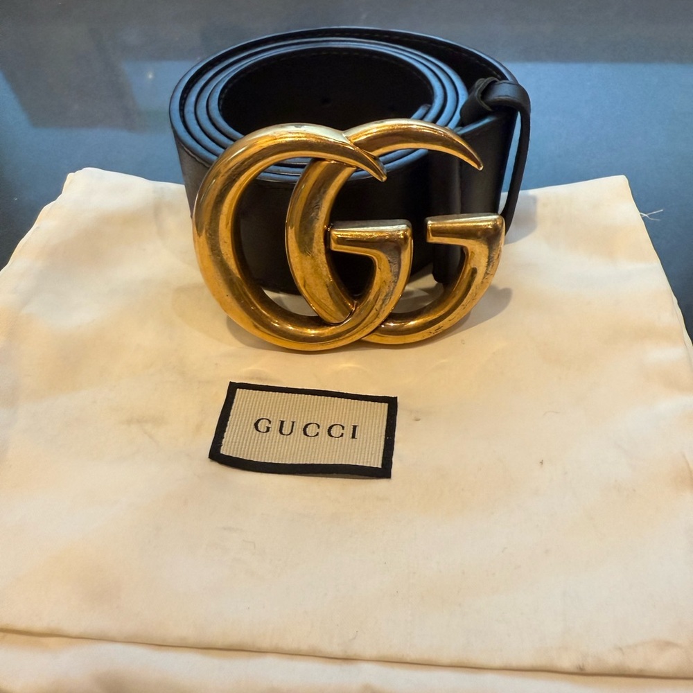 Gucci Black Belt with Gold GG Buckle
